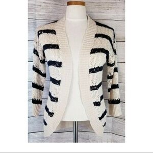 Pink Rose Cream and Black Striped Ruffled Cardigan
